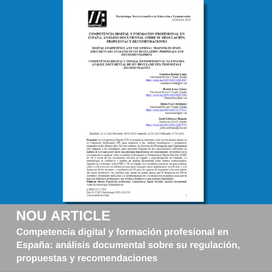 NOU ARTICLE: COMPETÈNCIA DIGITAL I FORMACIÓ PROFESSIONAL A ESPANYA