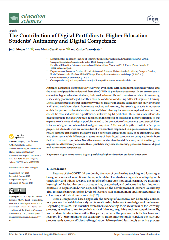 The contribution of digital portfolios to Higher Education students’ autonomy and digital competence